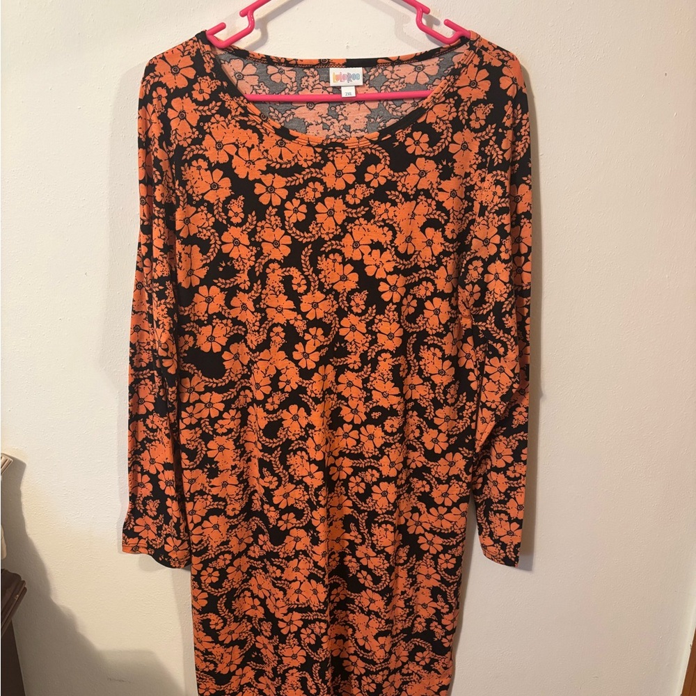 LuLaRoe Orange and Black Floral Long Sleeve Dress